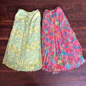 Ruby Rd Bundle of 2 Women’s Bright Floral Pleated Pull On Boho Maxi Skirts Sz 24
